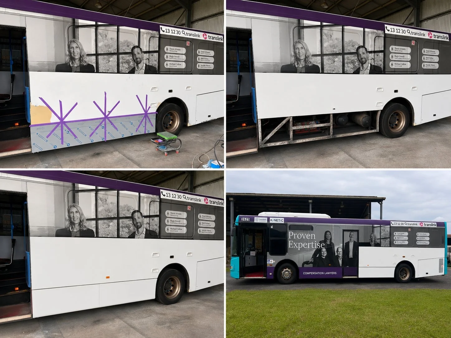 Translink bus vinyl wrap repair before and after — TKM Smash Repairs, Edmonton QLD