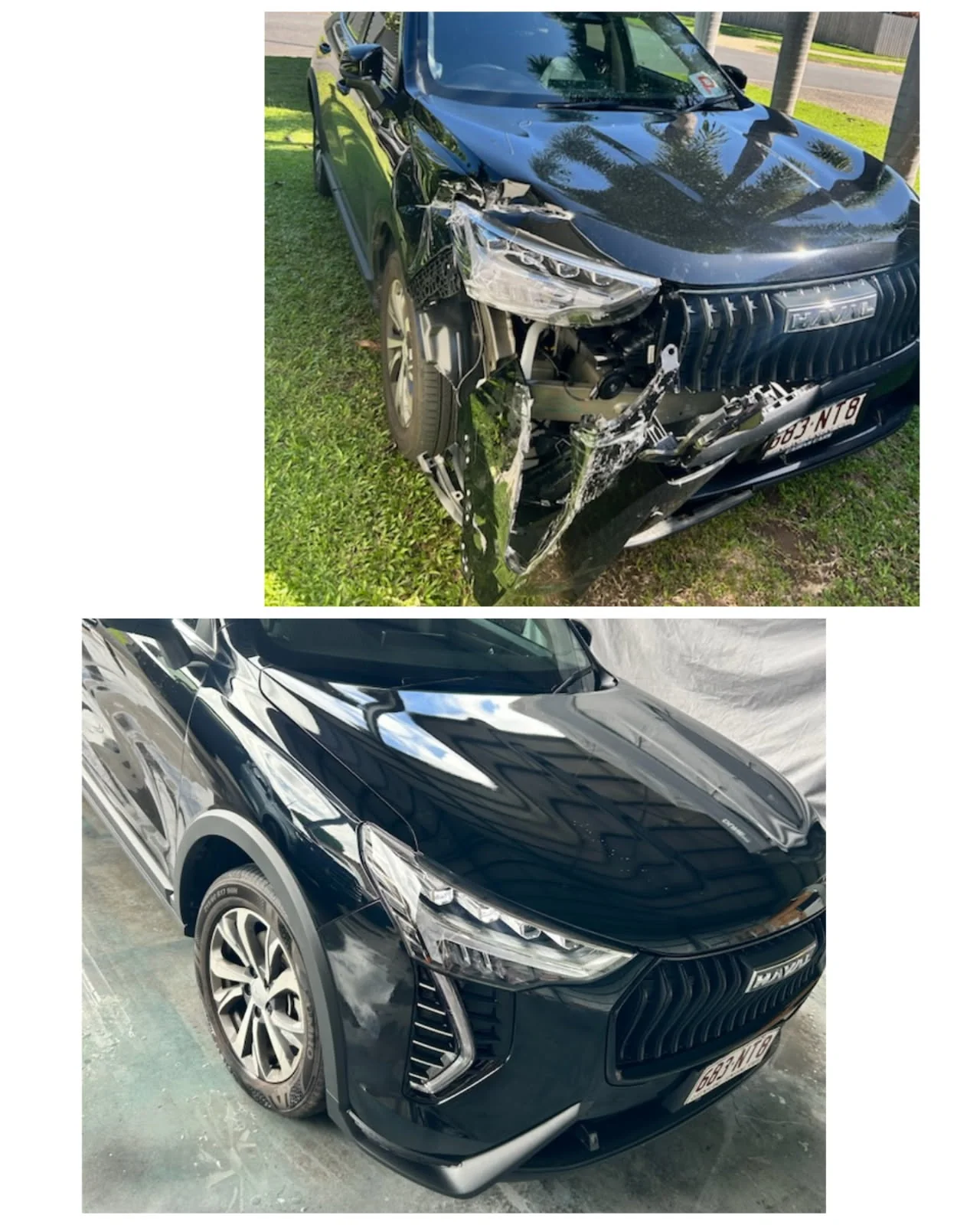 Haval SUV front-end smash repair before and after — TKM Smash Repairs, Edmonton QLD
