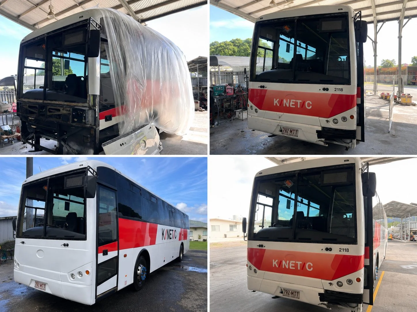 Kinetic bus full respray before and after — TKM Smash Repairs, Edmonton QLD