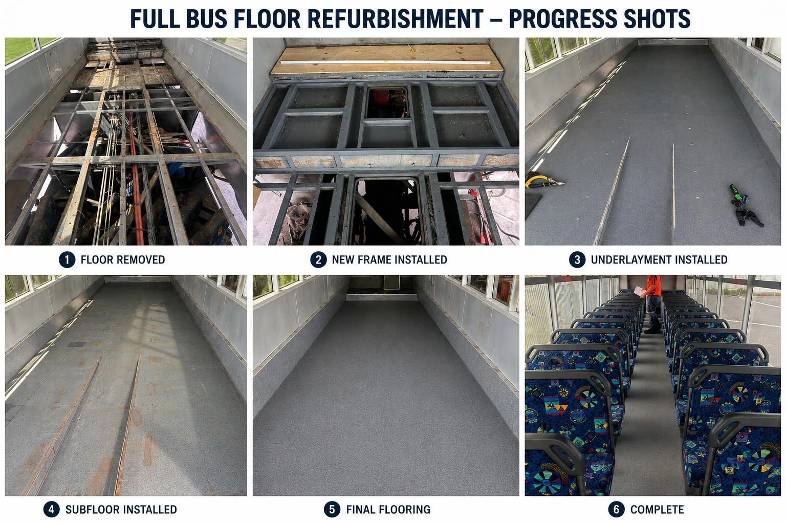 Bus floor refurbishment progress shot — TKM Smash Repairs, Edmonton QLD
